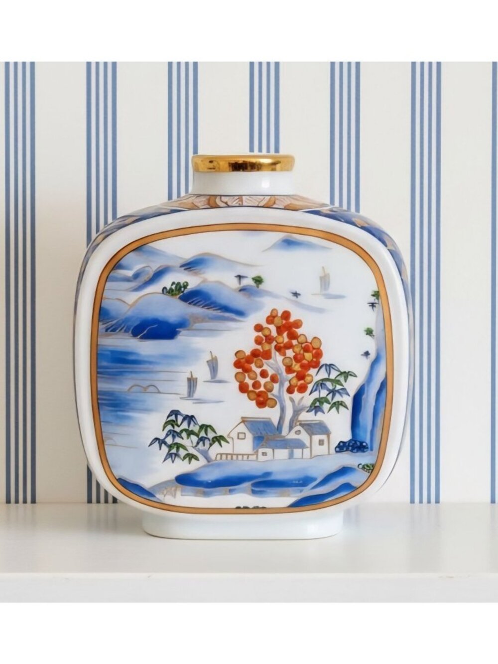 Hand-Painted Otagiri Japanese Porcelain Vase Scenic Design